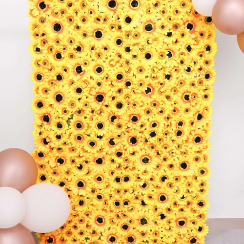 Efavormart 4 Pack Artificial Sunflower Wall Panels - 11 Sq. Ft. UV Protected 3D Sunflower Backdrop Mat, Faux Floral Hedge for Indoor/Outdoor Garden Decor & Summer Event Photography - color: Yellow