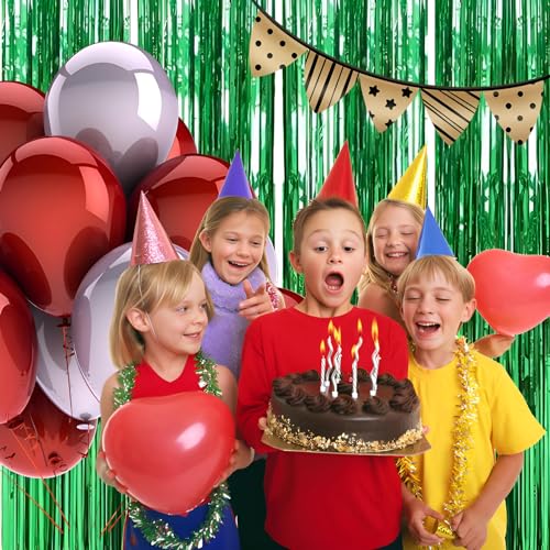 Valentines Day 4 Pack 3.3 * 8.3 ft Foil Curtain Metallic Tinsel Fringe Curtains Photo Booth Props Backdrop for Birthday Wedding Engagement Baby Shower Christmas Holiday Celebration Partyl,Green - color: Green, size: 4 Pack