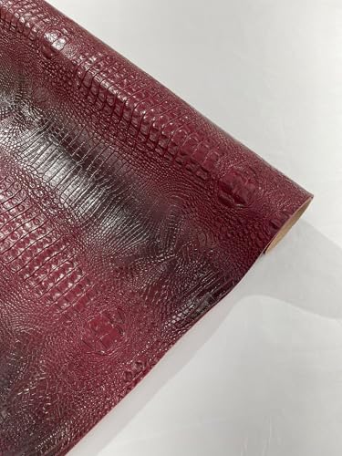 54” Wide Gator Two Tone Fake Leather Upholstery, 3-D Crocodile Skin Texture Faux Leather PVC Vinyl Fabric Sold by The Yard. (Burgundy) - color: Burgundy
