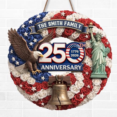 Personalized 250th Anniversary Patriotic Wood Wreath Door Sign 1776-2026, Custom Family Name Round Door Hanger, Independence Decor, Decoration Gifts, Gift For Mom, Dad, Brother, Family /13 - color: Design 13