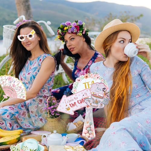 SUNBEAUTY 14 Pcs Tea Party Photo Booth Props Tea Party Decorations Alice in Wonderland Party Supplies Garden Party Bridal Shower for Girls Women - color: Photo Booth Props-tea Party