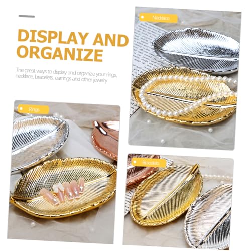 CLISPEED Ceramic Jewelry Display Tray Leaf Shape Nail Art Display Plate Gold Jewelry Organizer Ring Holder Photo Prop for Vanity Table Storage