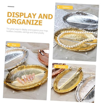 CLISPEED Ceramic Jewelry Display Tray Leaf Shape Nail Art Display Plate Gold Jewelry Organizer Ring Holder Photo Prop for Vanity Table Storage