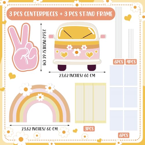Soulchen 3 Pcs 24 Inch Large Hippie Photo Booth Props Retro Groovy Birthday Party Decorations Boho Bus Peace Sign Hand Rainbow Daisy Frame Backdrop for 60s 70s Hippie Party Supplies - style: Hippie