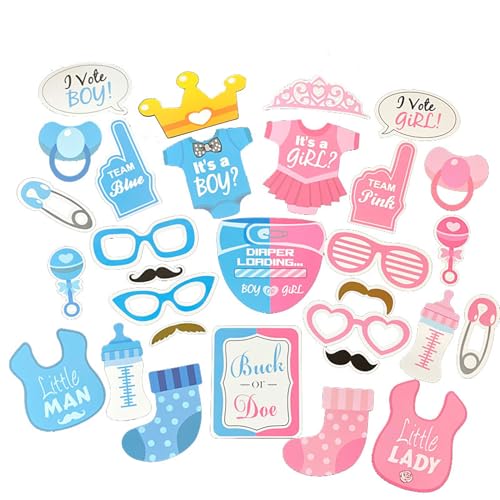 30 PCS Birthday Photo Booth Props Party Supplies Birthday Party Photo Props Baby Models Glasses Pacifier Beard for Kid Shower Party Birthday Party Decorations