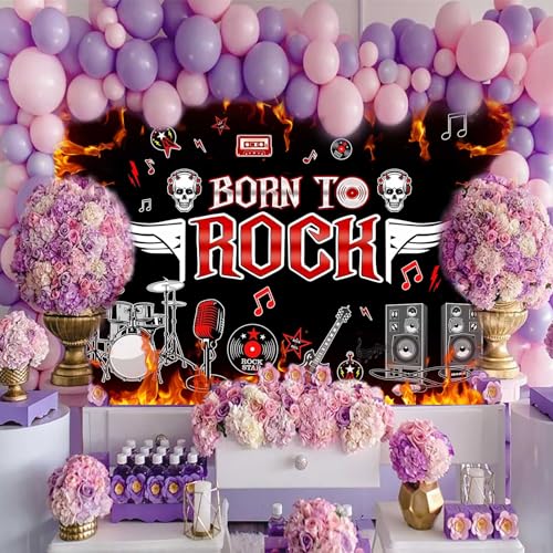 Born to Rock Backdrop, 10x10ft, 1950's Rock and Roll Flame Photography Background Theme Party Supplies Birthday Party Decor Banner Photo Booth Props BJOKPR0282 - size: 10x10