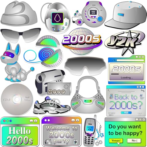 2000s Photo Booth Props, Funny Birthday Photoshoot Party Photography Props 00s Y2K Boy Girl Centerpiece Sticks Graduation Decorations 20 PCS