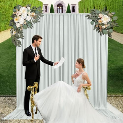 10ft x 10ft Silver Backdrop Curtains for Parties, Fabric Satin Background Curtain with Rod Pockets for Weddings, Birthday, Baby Shower, Photography, Graduation Party Backdrop Drapes, 2 Panels - color: Silver