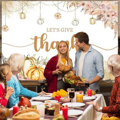 AIBIIN 7x5ft Let's Give Thanks Backdrop Happy Thanksgiving Party Background Boho Floral Pumpkins Friendsgiving Party Decorations Banner Photo Studio Props - size: 7x5ft