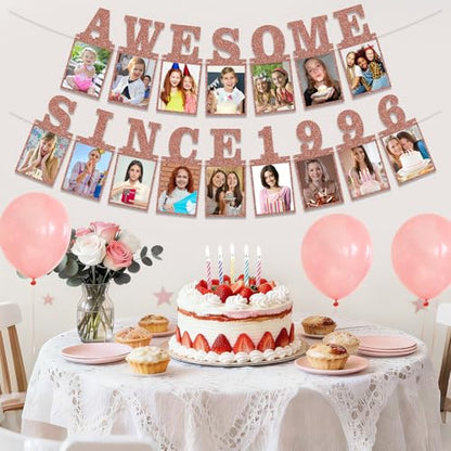Pre-strung Awesome Since 1996 Photo Banner Birthday Decorations for Her Women- Pink Rose Gold Glitter 30th Birthday and Anniversary Decorations Party Supplies - style: Pink Rose Gold 30th
