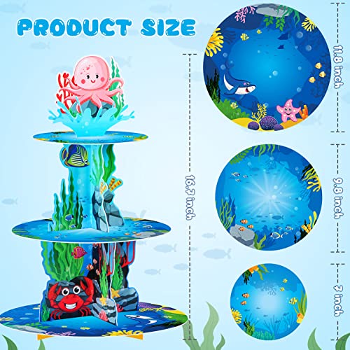 Under The Sea 3 Tier Ocean Cupcake Stand - First Birthday Decorations for Boy - Shark & Mermaid Party Supplies