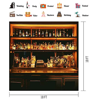 Bar Photo Backdrop Vinyl 10x10ft Wine Cafe Restaurant Drink Shelf Photography Backdrops for Friendsmas Party Urban Club Speakeasy Room Wall Art Background Videos Photo Backdrop BJLSPH1585 - size: 10x10ft