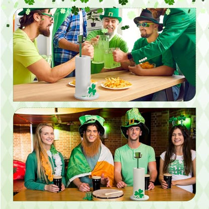 Namalu St. Patrick's Day Shamrock Paper Towel Holder with Round Base Rustic Shamrock Decor for Kitchen and Bathroom Fun Paper Towel Holder Kitchen Paper Towel Dispenser for Countertop Women Toilet - style: Shamrock