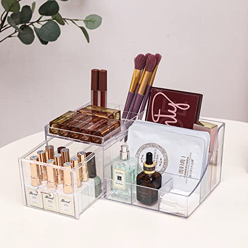 Cq acrylic1 Pack Clear Makeup Organizer Countertop,Stackable 1 Drawers Skincare Organizer,Cute Skin Care Organizer for Vanity Hair Clip,Jewelry,Beauty Product Desk and Make Up Organizers for Vanity - size: 1 Drawers