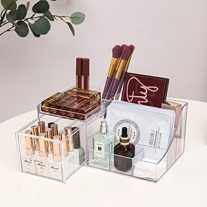 Cq acrylic1 Pack Clear Makeup Organizer Countertop,Stackable 1 Drawers Skincare Organizer,Cute Skin Care Organizer for Vanity Hair Clip,Jewelry,Beauty Product Desk and Make Up Organizers for Vanity - size: 1 Drawers