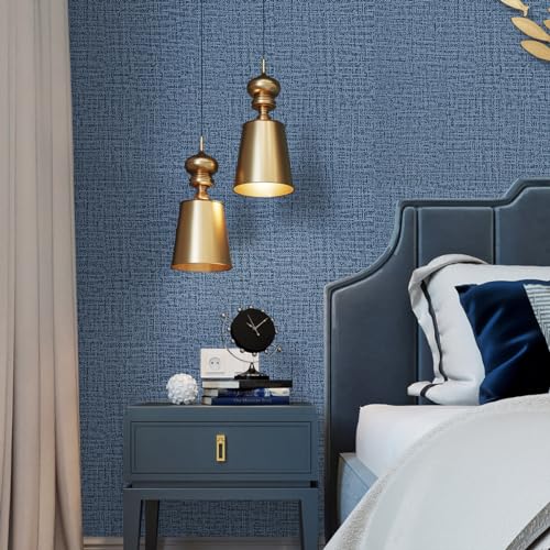 Blue Wallpaper Grasscloth Peel and Stick Wallpaper 17.7inch x 393.7inch Textured Wall Paper Stick and Peel Blue Contact Paper Grasscloth Faux Linen Removable Navy Waterproof Self Adhesive Vinyl - color: Blue, size: 17.7" x 393.7"