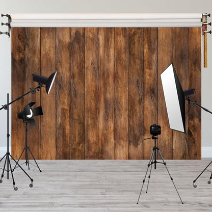 7x5ft Wood Backdrop Natural Wooden Board Photography Background Polyester Fabric Birthday Party Baby Shower Cake Table Decoration Banner Backdrops Photo Booth Prop - size: 7x5FT