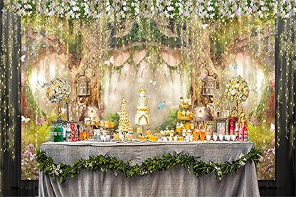 Leowefowa 10x8ft Vinyl 1st Birthday Backdrop Fairytale Forest Backdrop Enchanted Flower Baby Shower Photo Background for Party Newborn Baby Kids Photo Shoots Studio Props Photography Backdrops - size: 10x8ft