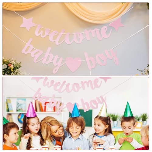 Shower Banner and Gender Reveal Banner for Girl, Glitter Decorative Bunting, Announcement Photo Props, 2pcs for Newborn Party and Welcome Celebration
