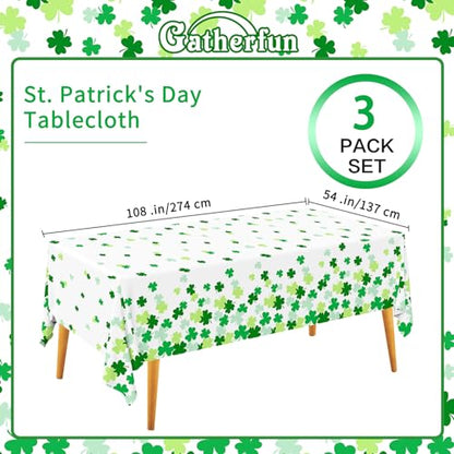 St. Patrick's Day Party Supplies - Irish Themed Lucky Shamrock Plastic Tablecloth | 54 x 108 Inch Disposable Table Cover for Festive St. Patrick's Day Party Decorations - style: ST