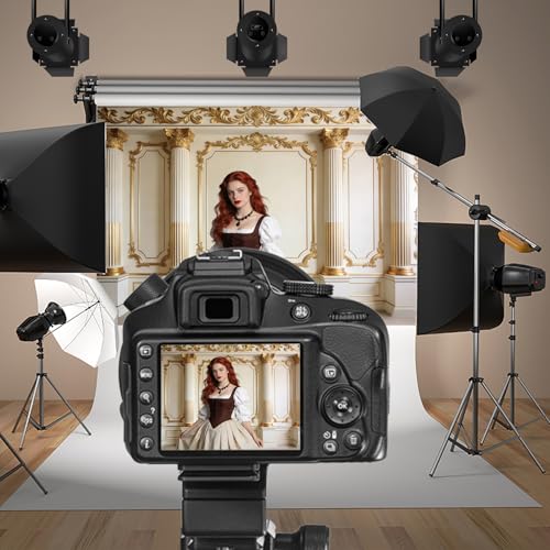 Classical Palace Wall Backdrop 7x5ft Royal Vintage Castle Gold Floral Wall Decor Photo Backdrops European Living Room Interior Background for Birthday Wedding Graduation Photo Studio - color: beige and gold, size: 7x5ft