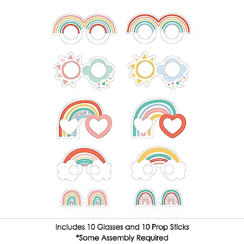 Big Dot of Happiness Hello Rainbow Glasses - Paper Card Stock Boho Baby Shower and Birthday Party Photo Booth Props Kit - 10 Count