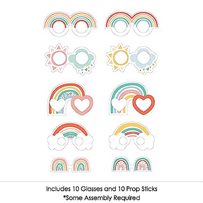 Big Dot of Happiness Hello Rainbow Glasses - Paper Card Stock Boho Baby Shower and Birthday Party Photo Booth Props Kit - 10 Count