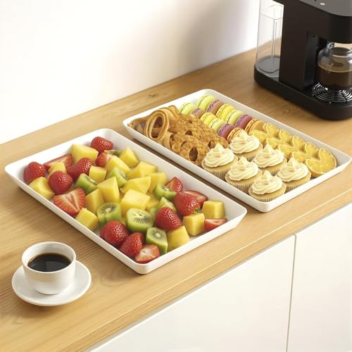 WOWBOX 4 pcs Serving Tray for Party, Grilling Accessories, Serving Platters for Snacks, Fruit, Reusable Plastic Trays for Serving Food and Pantry Organization in Kitchen & for Mothers Day Parties - color: White