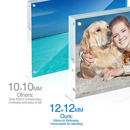 TWING 5x7 Inch Acrylic Picture Frame 5 Pack,12+12MM Thickness Double Sided Acrylic Picture Frames Set with Microfiber Cloth,Clear Horizontal Magnet Photo Frames,Desktop Display Gift Ideal - size: 5x7" 5pack