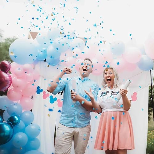 PrimePure Gender Reveal Confetti Cannon - Heart Shaped Confetti Poppers - Blue, 2 Pack - Baby Boy Gender Reveal Party Poppers - Blue Paper Baby Party Supplies Pop Gun - color: Blue