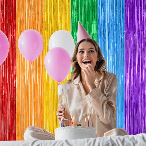 2 Pack Rainbow Backdrop Curtains, 3.28 FT x 7.05 FT Colofull Party Decorations, Metallic Tinsel Backdrop Fringe Curtains Party Streamer, Rainbow Party Supplies for Wedding Birthday Party Engagement - color: Rainbow, size: 2 PCS