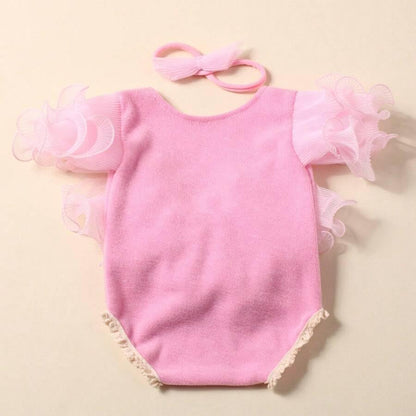 Newborn Photography Outfits Girl, Baby Girl Photo Props, Newborn Photoshoot Ruffles Outfits with Headband - color: Pink
