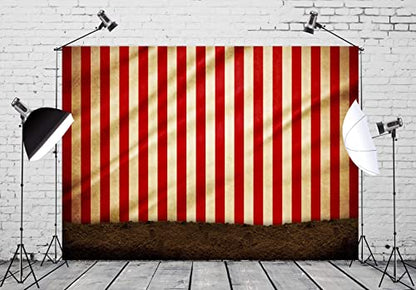 BELECO Circus Carnival Photography Backdrop Fabric 5x3ft Red and White Stripes Circus Tent Backdrop Evil Clowns Circus Carnival Themed Halloween Party Decor Baby Kids Adults Portrait Photo Props - size: 5x3FT