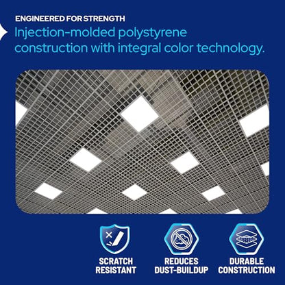 KASTLITE Chrome Egg Crate Fluorescent Light Covers - 23 5/8” x 47 5/8” Polystyrene Drop Ceiling Grid Diffuser & HVAC Air Vent Grille - 1/2"x1/2"x3/8" Cell Eggcrate Panels, 3-Pack - Manufactured in USA - color: Chrome