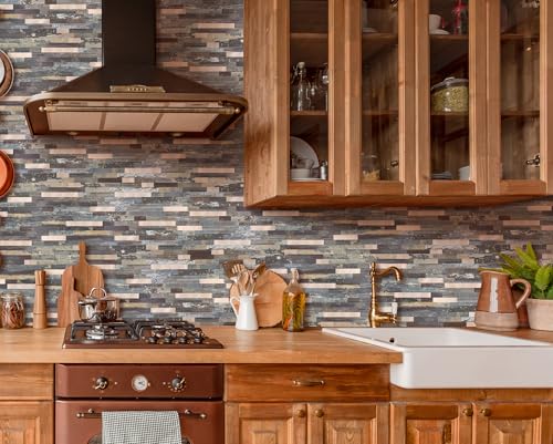 Yipscazo 10 Sheets Peel and Stick Stone Metal Tile Backsplash, Stick on Tiles for Backsplash Kitchen, Bathroom, Laundry Room, Camper, Fireplace (12'' X 12'', Mix Rustic with Gold) - color: Mix Rustic With Gold