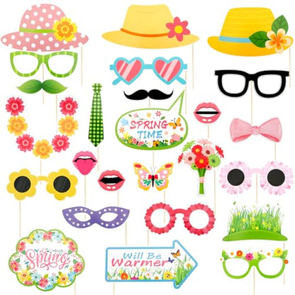 25 Pcs Spring Photo Booth Props Kit Spring Photo Props Party Supplies Favors Decorations Selfie Prop Photography Photobooth Funny Cute Holiday Selfie Supplies Easy to Assemble