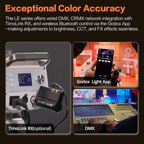 GODOX Light Kit, LE200Bi Continuous Output Lighting, Godox Lighting Kit with Quick Release Softbox, 280cm/ 9.18 FT Stand, 2800K-6500K, CRI 98+, Bluetooth/DMX Control for Studio, Filmmaking - size: Black-2Pcs Kit