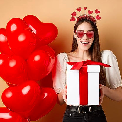 Heart Headband and Heart Sunglasses for Valentine, Wedding, Birthday, Party - One Size Fits Most - Red