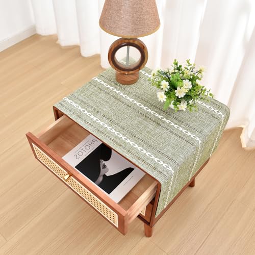 NEWISHER Rustic Farmhouse Embroidered Small Rectangle Tablecloth, Jacquard Striped Table Cloth Washable Fabric Dining Table Cover for Nightstand, Bedside Table, End Table (15x35 Inch),Green - color: Grass Green, size: 35" x 15" (Rectangular)