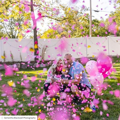 PrimePure Gender Reveal Confetti Cannon - Heart Shaped Confetti Poppers - Pink, 2 Pack - Baby Girl Gender Reveal Party Poppers - Pink Paper Baby Party Supplies Pop Gun - color: Pink