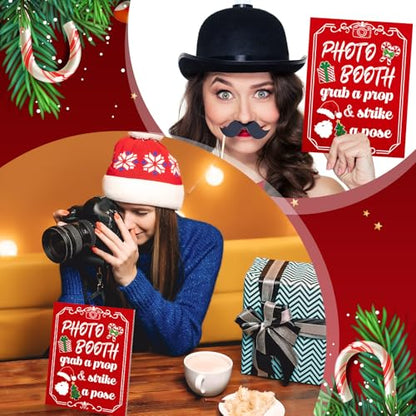 Briwooody Photo Booth Sign with Stand Retro Background Table for Christmas Indoor and Outdoor Party Theme Event Photography Props Desktop Decoration Supplies - style: Christmas