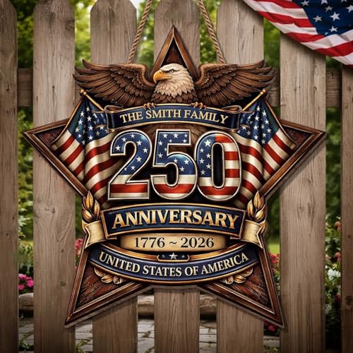 Personalized 250th Anniversary Patriotic Wood Wreath Door Sign 1776-2026, Custom Family Name Round Door Hanger, Independence Decor, Decoration Gifts, Gift For Mom, Dad, Brother, Family /8 - color: Design 08