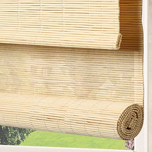 Letau No Drill No Tools Cordless Wood Window Shades Blinds, Bamboo Light Filtering Roller Shades, Color 1 - color: Color 1