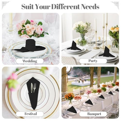PLOYMONO Black Heavy Duty Polyester Napkins - 17 x 17 Inch Solid Washable Cloth Dinner Napkins - Set of 8 Napkins with Hemmed Edges - Great for Weddings, Parties, Banquets, Halloween, Thanksgiving - color: Black