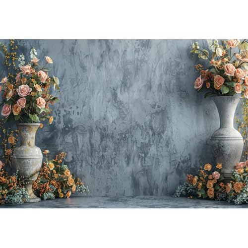 5x3ft Vinyl Retro Vase Wall Backdrop Photography Old Style Flowers Rose Vintage Medieval Weeding Ceremony Background Newborn Baby Shower Banner Supplies Girls Princess Birthday Background - color: blue, size: 5x3ft