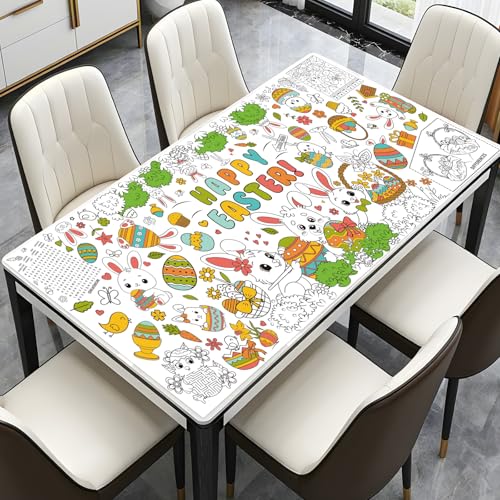 3 Pcs Giant Easter Coloring Poster, Large Happy Bunny Coloring Tablecloth, Jumbo Cute Spring Paper Coloring Table Cloth Banner for Easter Activities Games Party Supplies Favors Props, 31 x 72 Inch - color: Easter 3 Pcs