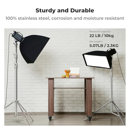 K&F CONCEPT 9.2ft/2.8m Stainless Steel Light Stand, Spring Cushioned Heavy Duty Photography Tripod Stand with 1/4” to 3/8” Universal Screw Adapter for Strobe,LED Video Light,Ring Light,Softbox