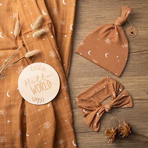 Miaoberry 100% Organic Cotton Baby Muslin Swaddle Blanket Set| Burnt Orange Boho Moon| Gender Neutral for Boys Girls|Moon Leaf| Hospital Newborn Receiving Blanket |Newborn Unisex - color: Moon Orange