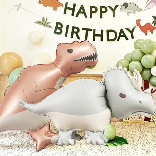 Giant 3D Dinosaur Balloons Self Standing Cute Dinosaur Balloons Birthday Party Decorations Supplies - color: T-rex+triceratops