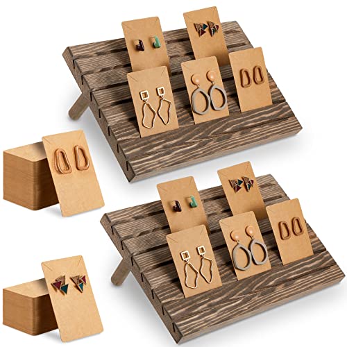 Marsui 62 Pcs Wood Earring Display Stand Earring Card Display 2 Sets of Holder with Cards Jewelry Stands for Selling - color: Brown